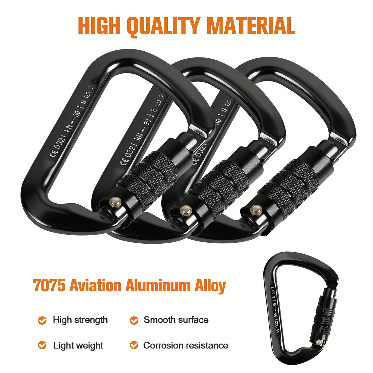 4pcs Heavy Duty 30KN Auto-Locking Carabiners - Lightweight Aluminum, D-Shaped Twist Lock for Hammocks & Outdoor Adventures