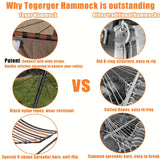Deluxe 12ft 2-Person Beige Hammock with V-Shaped Hardwood Spreader Bar & Durable Nylon Rope - 450LB Capacity, Quick-Dry Fabric for Patio, Garden, Backyard, Beach & Poolside Relaxation, Hammocks for Outside