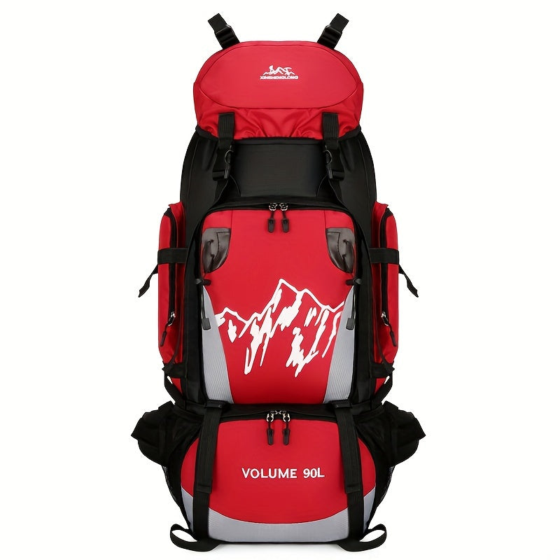 [Large Capacity | Durable] Lightweight 90L Travel Backpack | Large Capacity, Durable Nylon, Adjustable Straps | Red & Black for Hiking, Camping, and Outdoor Adventures
