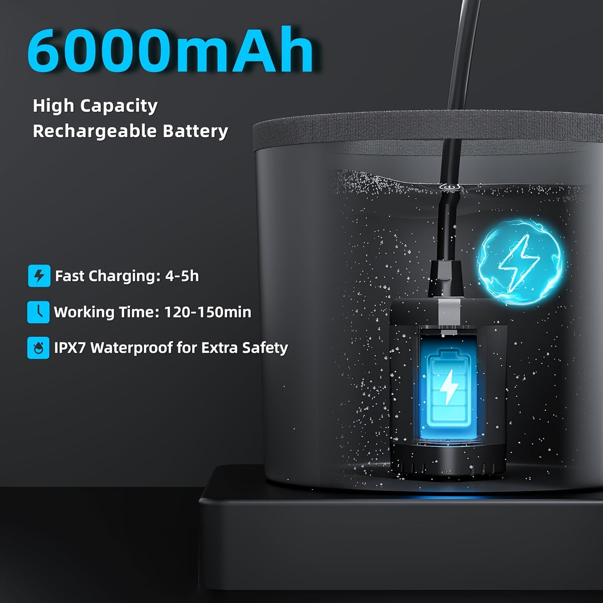 [Portable Shower] 6000mAh Portable Camping Shower | 5 Gallon Foldable Bucket & Filtered Shower Head - Battery/USB Powered Outdoor Shower for Hiking, Beach, Travel, Pet Bath, Car Washing, Surf & Boat Cleaning, Highquality Comp