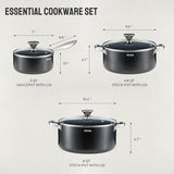 6pcs Induction Cookware, Pots and Pans Set with Non-Stick Ceramic Coating, Dishwasher Safe & Oven Safe, Compatible with All Stoves, Black