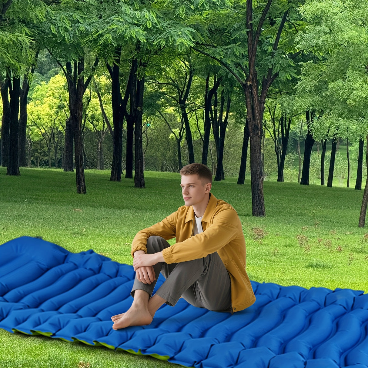 [Portable Camping Bed] Lightweight 1-Person Portable Inflatable Camping Bed | Compact Self-Inflating Outdoor Sleeping Pad with Non-Slip Base, Easy Setup for Camping, Travel, Backyard, Durable Fabric