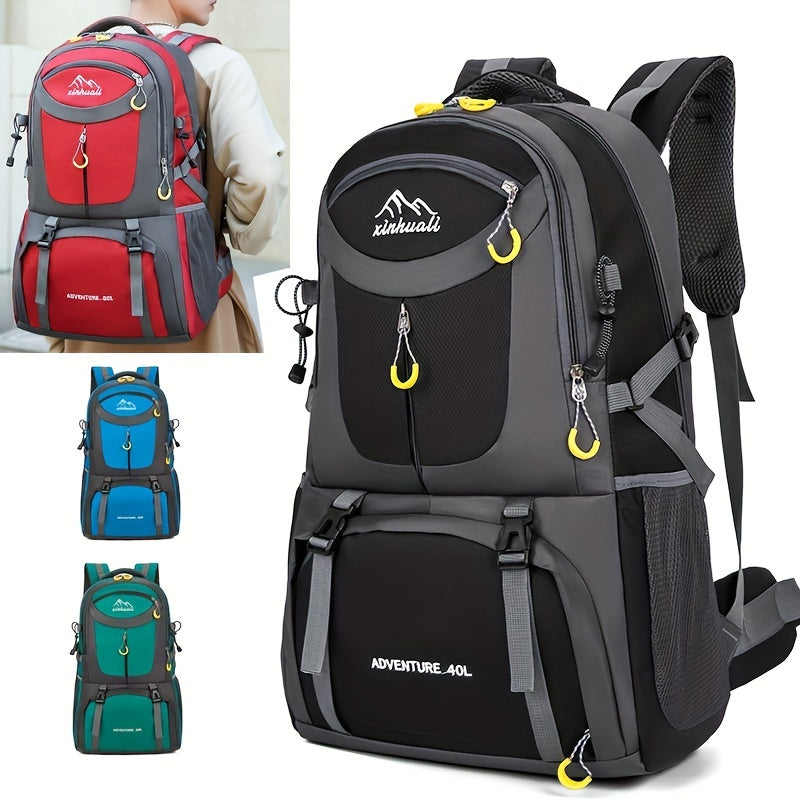 OGEHUAFEE 40L Adventure Backpack - Black with Yellow Accents, Adjustable Straps, Multiple Compartments, Durable Nylon, Ideal for Hiking, Travel, and Everyday Use, Travel Gear | Adjustable Strap Backpack | Durable Zippers
