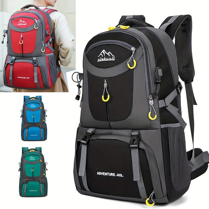 OGEHUAFEE 40L Adventure Backpack - Black with Yellow Accents, Adjustable Straps, Multiple Compartments, Durable Nylon, Ideal for Hiking, Travel, and Everyday Use, Travel Gear | Adjustable Strap Backpack | Durable Zippers