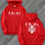 [Trendy Hooded Sweatshirt] HUK PERFORMANCE FISHING Men's Trendy Hooded Sweatshirt | Casual Drawstring Hoodie with Kangaroo Pocket, Geometric Design, All-Season Wear, Regular Fit