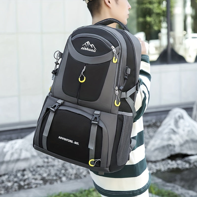 OGEHUAFEE 40L Adventure Backpack - Black with Yellow Accents, Adjustable Straps, Multiple Compartments, Durable Nylon, Ideal for Hiking, Travel, and Everyday Use, Travel Gear | Adjustable Strap Backpack | Durable Zippers