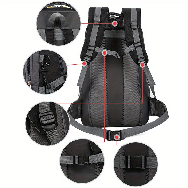 OGEHUAFEE 40L Adventure Backpack - Black with Yellow Accents, Adjustable Straps, Multiple Compartments, Durable Nylon, Ideal for Hiking, Travel, and Everyday Use, Travel Gear | Adjustable Strap Backpack | Durable Zippers
