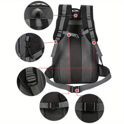 OGEHUAFEE 40L Adventure Backpack - Black with Yellow Accents, Adjustable Straps, Multiple Compartments, Durable Nylon, Ideal for Hiking, Travel, and Everyday Use, Travel Gear | Adjustable Strap Backpack | Durable Zippers