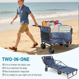 Collapsible Folding Wagon Cart, Convertible beach chair, Large Capacity Camping Wagon, Can hold up to 400 lbs, All Terrain Foldable Wagon, Heavy Duty Utility Wagon Cart For Grocery Outdoor Beach Gardening Shopping Fishing