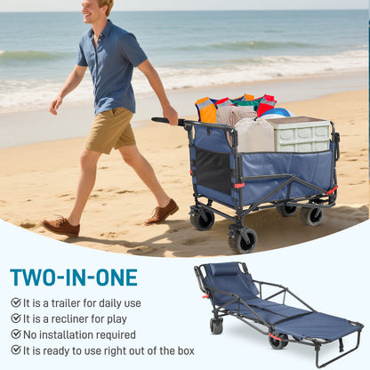 Collapsible Folding Wagon Cart, Convertible beach chair, Large Capacity Camping Wagon, Can hold up to 400 lbs, All Terrain Foldable Wagon, Heavy Duty Utility Wagon Cart For Grocery Outdoor Beach Gardening Shopping Fishing