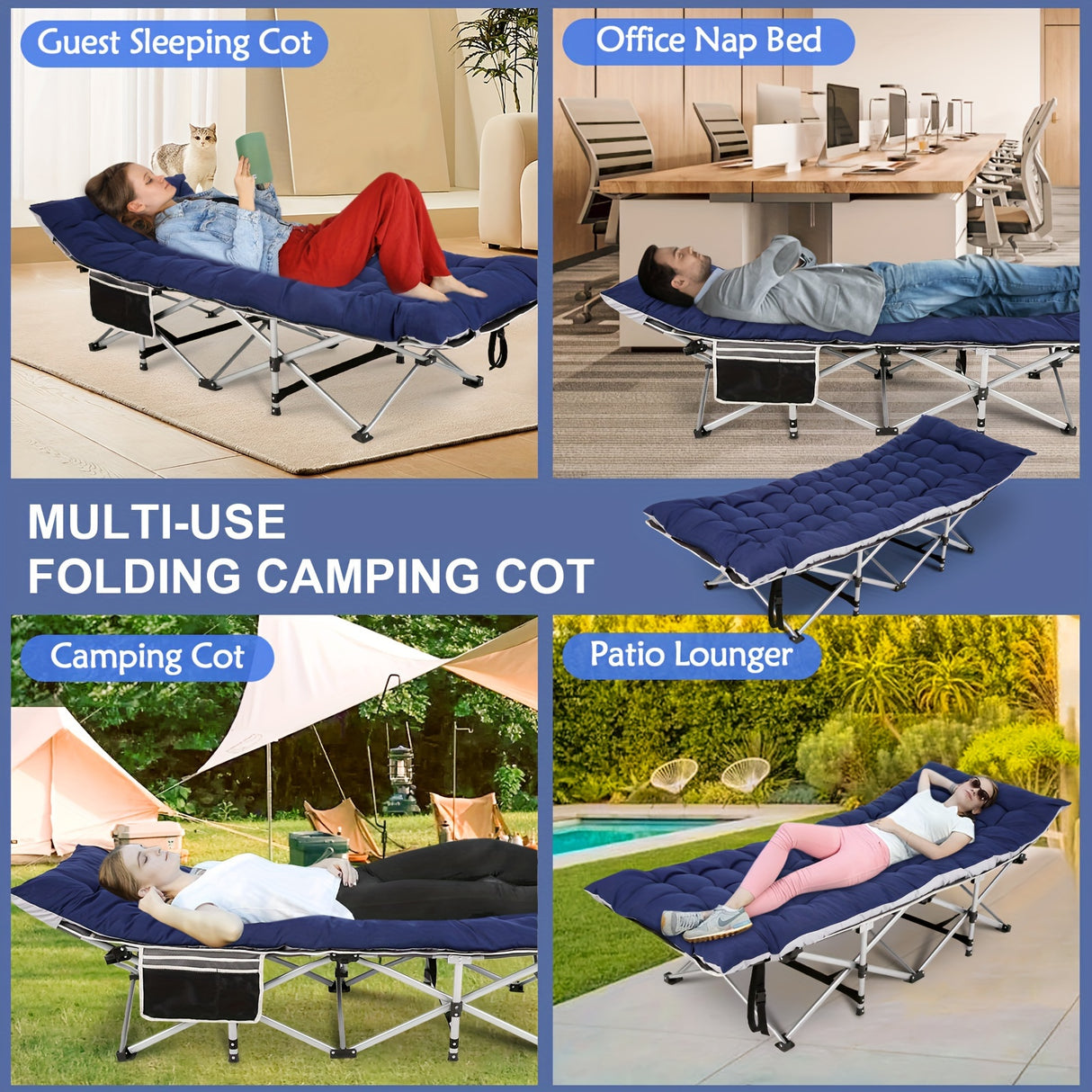 Camping Sleeping Cots with cotton-padded/Velvet Mattress, 900lbs Double Layer Oxford Portable Folding Cots for Garden, Camping, Hiking, Outdoor, Home, Office, Lightweight, Stable, Durable