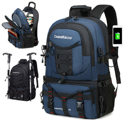 [40L CsakeKecna Backpack] CsakeKecna 40L Lightweight Hiking Backpack | Large Capacity Travel Climbing Rucksack with Laptop Compartment, USB Powered, Adjustable Straps, Zip Closure, Polyester Lining - Solid Color for Men and W