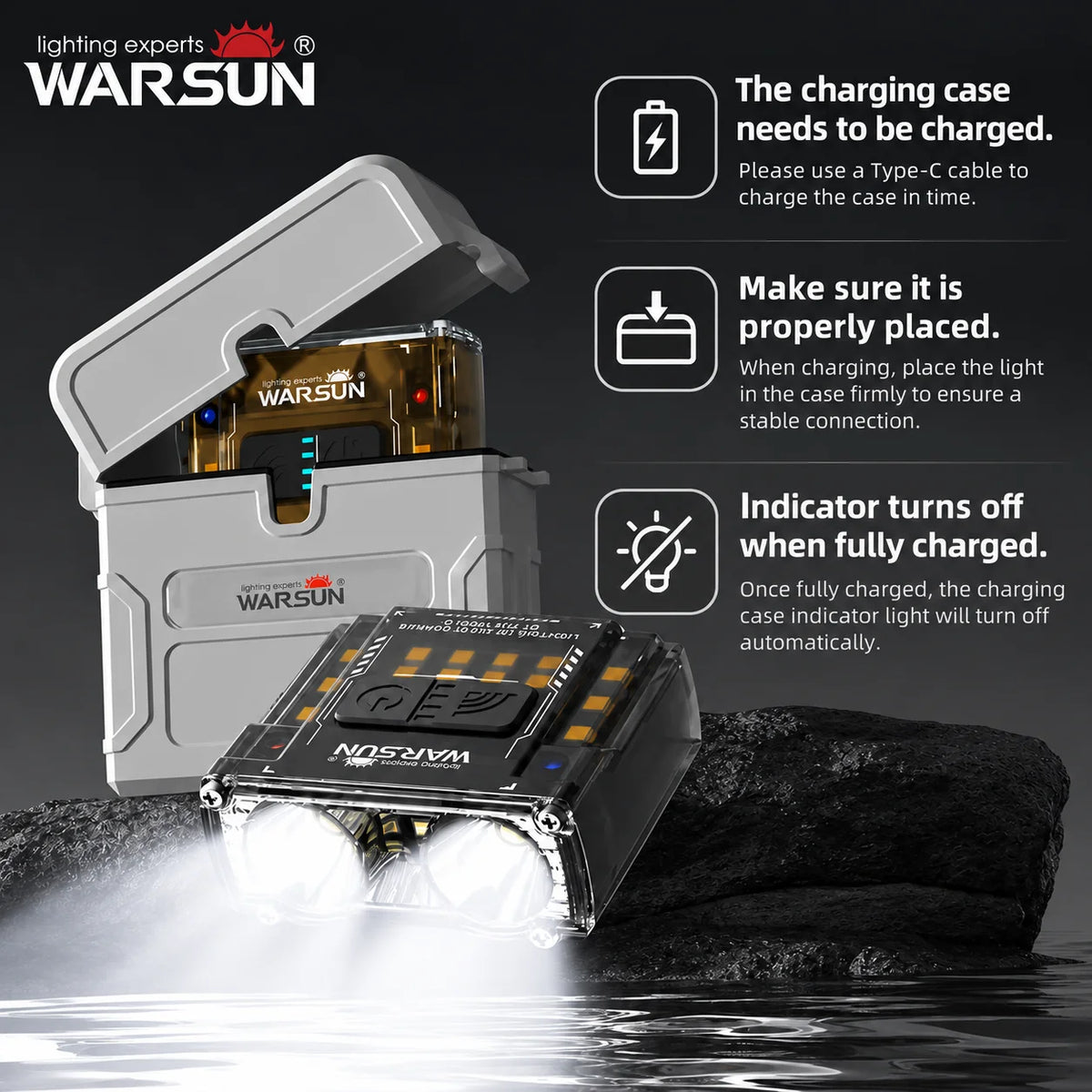 WARSUN G7 LED Headlamp with Charging Case Mini COB LED Headlamp Gesture Control Headlight Type-C Rechargeable for Fishing Hiking