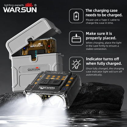WARSUN G7 LED Headlamp with Charging Case Mini COB LED Headlamp Gesture Control Headlight Type-C Rechargeable for Fishing Hiking