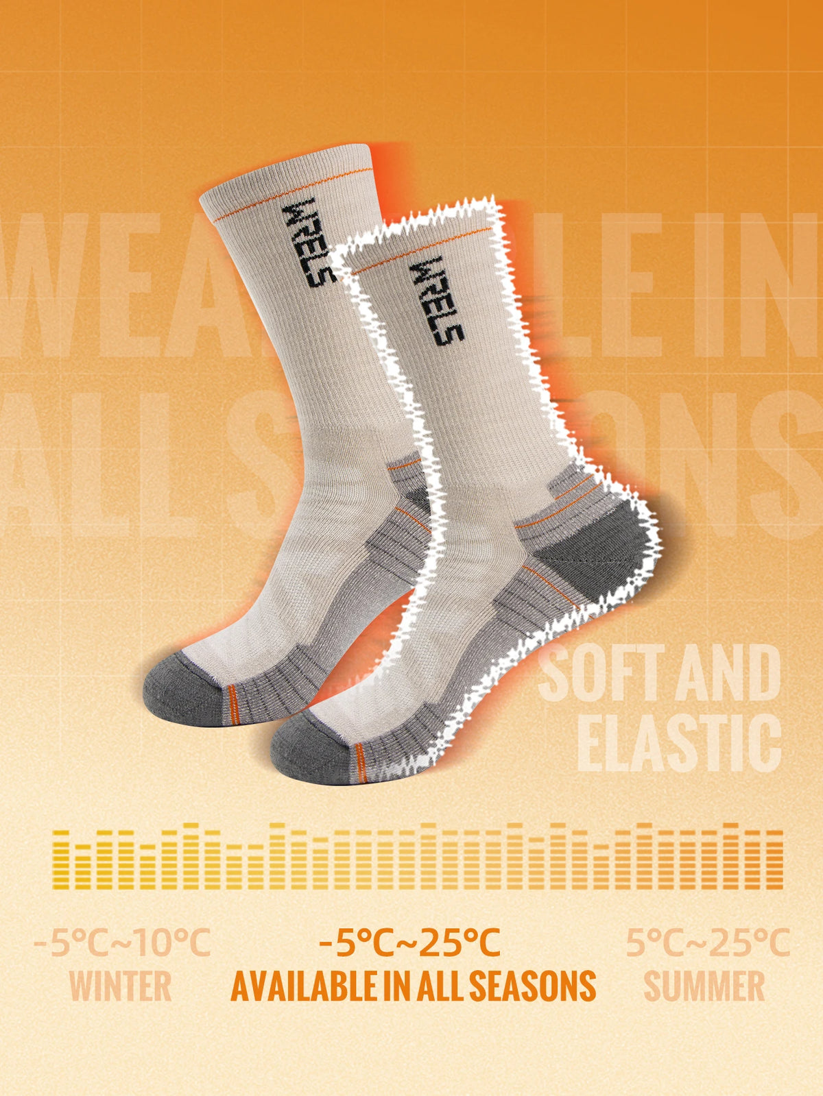 WRELS Merino Wool Socks Hiking Running Socks Soft Lightweight Shock Absorption Damping Mid-Calf Breathable Ankle Cycling Socks