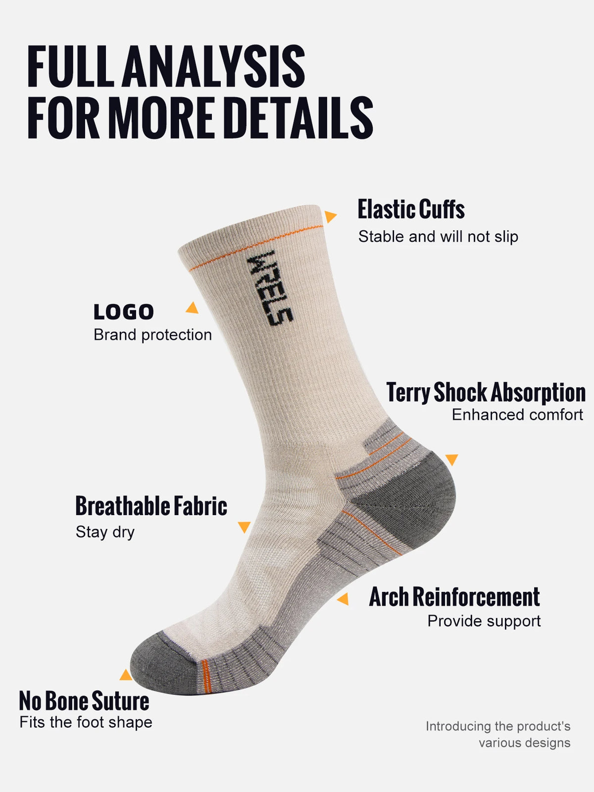 WRELS Merino Wool Socks Hiking Running Socks Soft Lightweight Shock Absorption Damping Mid-Calf Breathable Ankle Cycling Socks