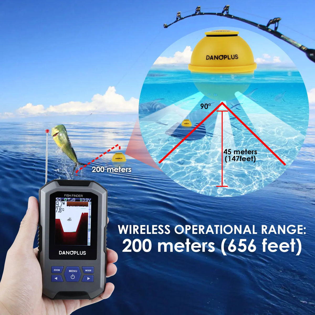 Wireless Sonar Fish Finder with Large LCD & Fish Alarm