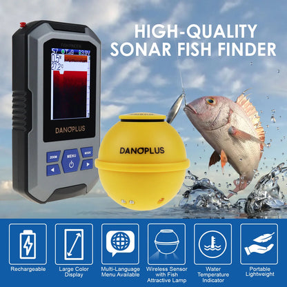 Wireless Sonar Fish Finder with Large LCD & Fish Alarm