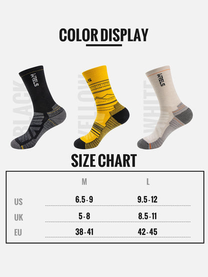 WRELS Merino Wool Socks Hiking Running Socks Soft Lightweight Shock Absorption Damping Mid-Calf Breathable Ankle Cycling Socks