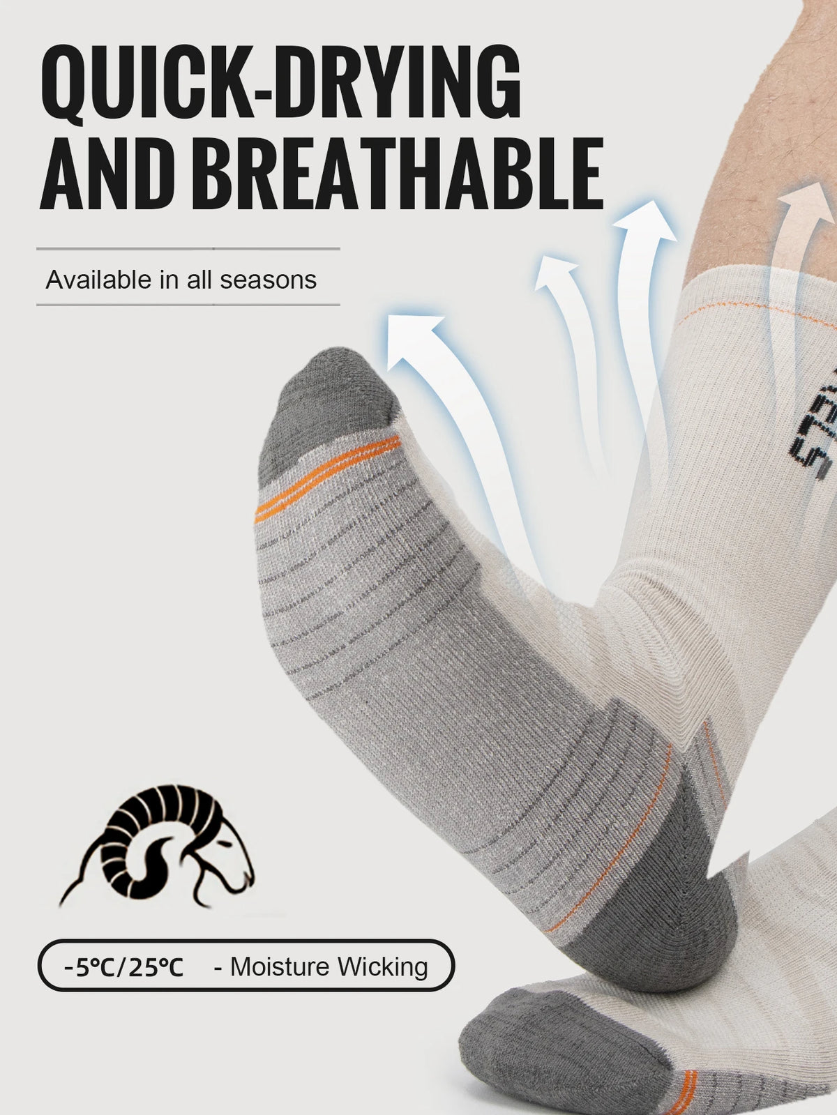 WRELS Merino Wool Socks Hiking Running Socks Soft Lightweight Shock Absorption Damping Mid-Calf Breathable Ankle Cycling Socks