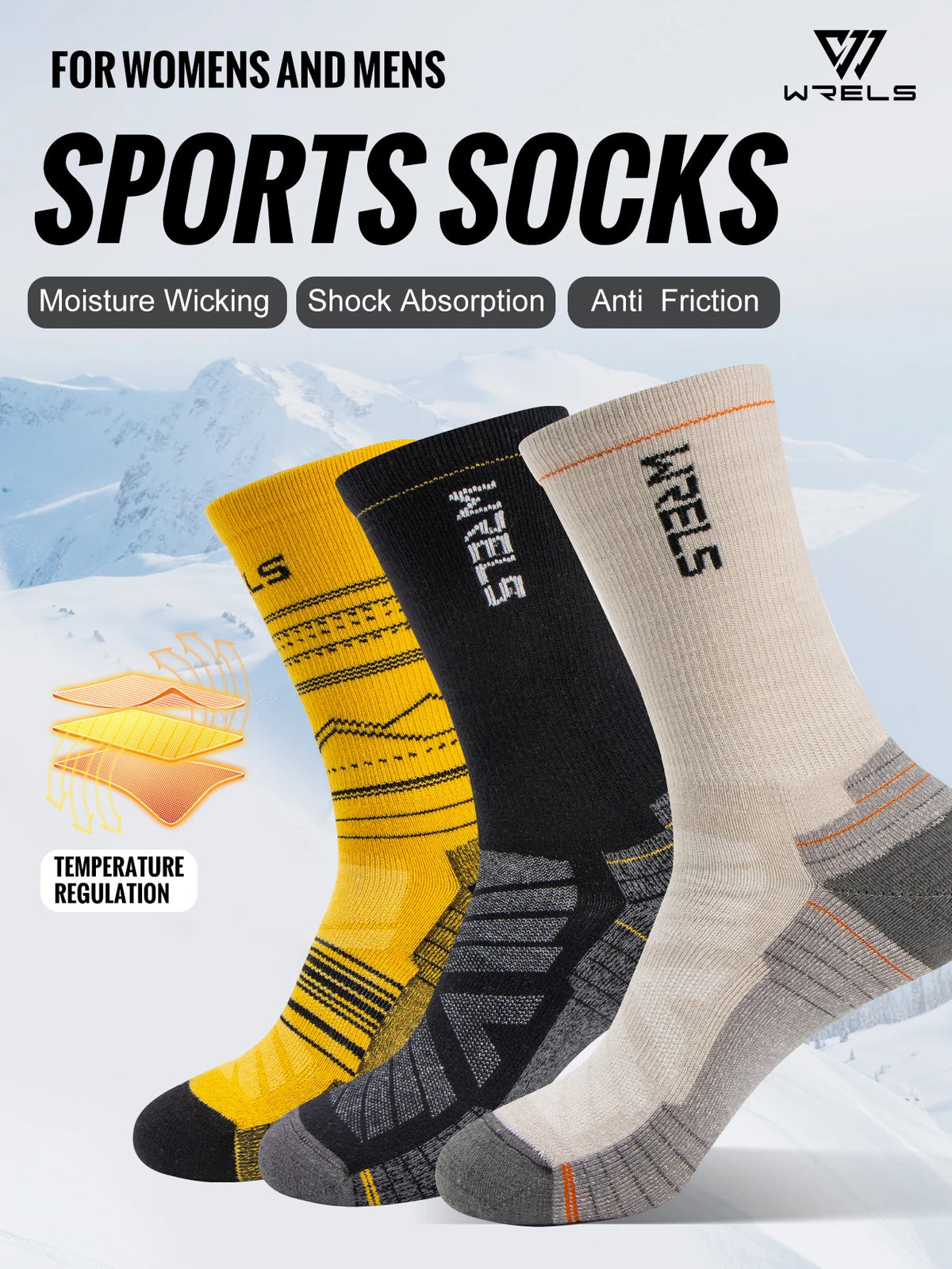 WRELS Merino Wool Socks Hiking Running Socks Soft Lightweight Shock Absorption Damping Mid-Calf Breathable Ankle Cycling Socks