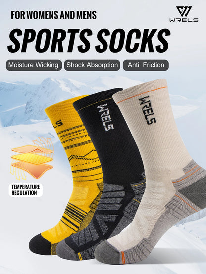 WRELS Merino Wool Socks Hiking Running Socks Soft Lightweight Shock Absorption Damping Mid-Calf Breathable Ankle Cycling Socks