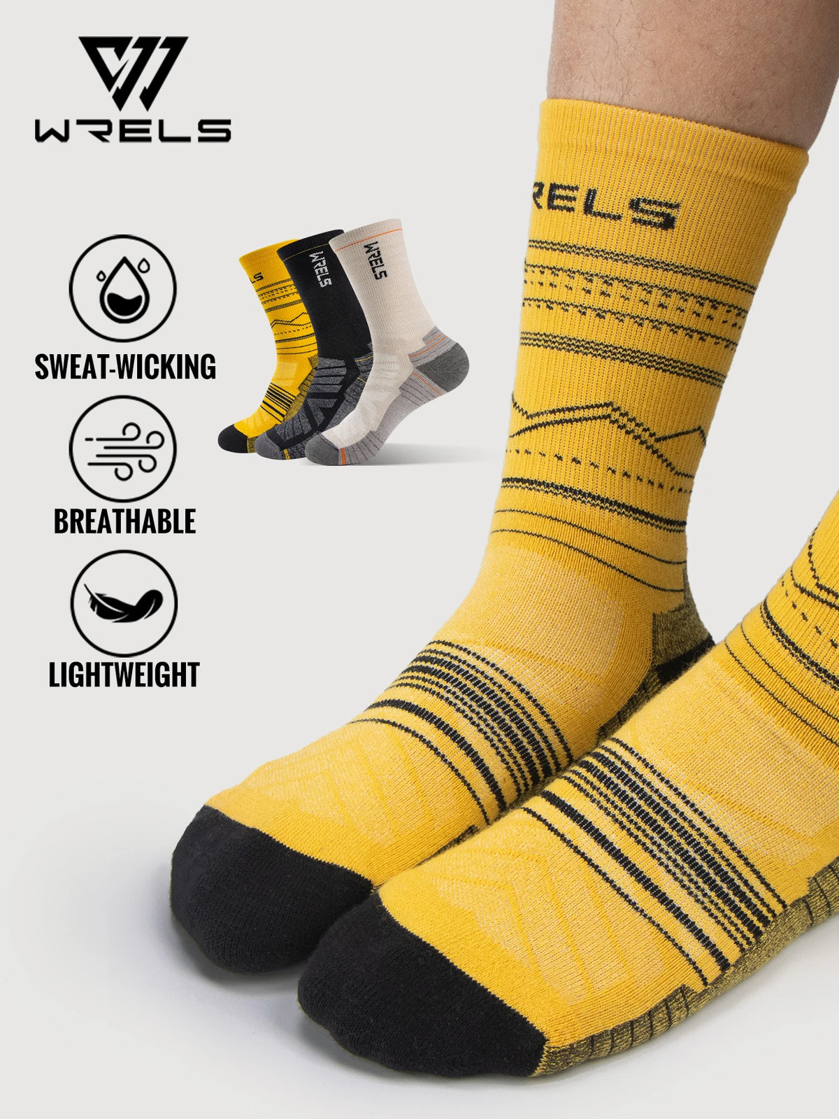 WRELS Merino Wool Socks Hiking Running Socks Soft Lightweight Shock Absorption Damping Mid-Calf Breathable Ankle Cycling Socks