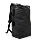 Black canvas camping backpack shoulder straps view