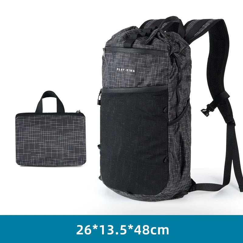 Black foldable camping backpack with storage bag