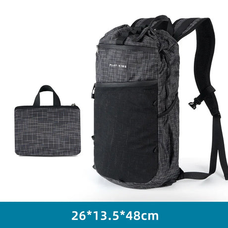 Black foldable camping backpack with storage bag