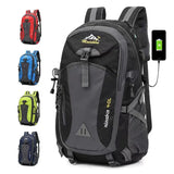 Black outdoor camping backpack with multiple compartments