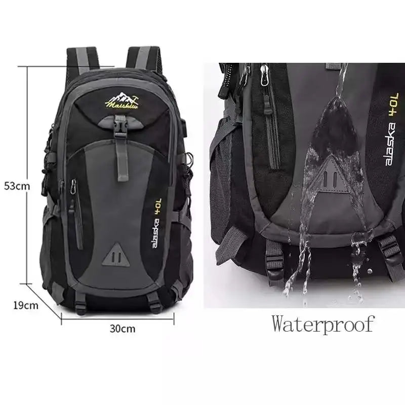 Black waterproof hiking backpack 53x30x19 cm