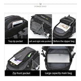 Black waterproof hiking backpack with multiple storage pockets and large main compartment