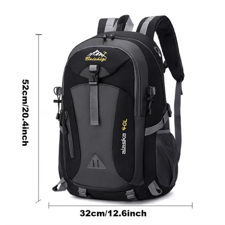 Black waterproof large capacity outdoor hiking backpack