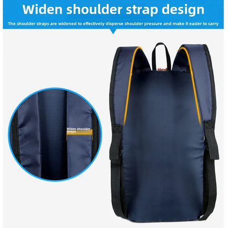 Blue backpack with widened shoulder strap design for comfort