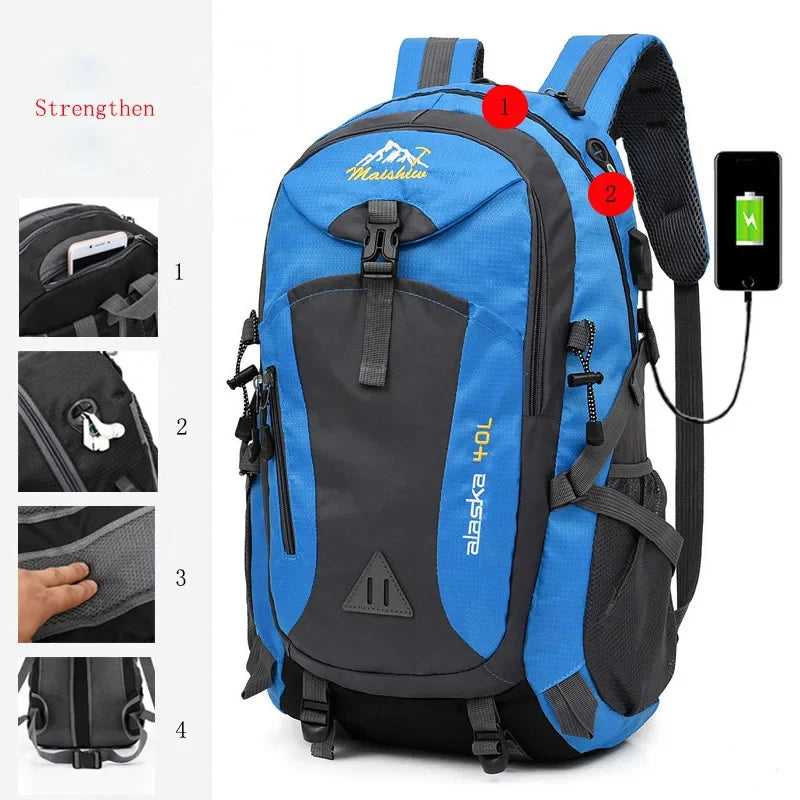 Blue waterproof climbing backpack