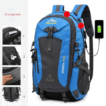 Blue waterproof climbing backpack