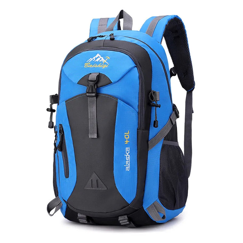 Blue waterproof mountaineering backpack