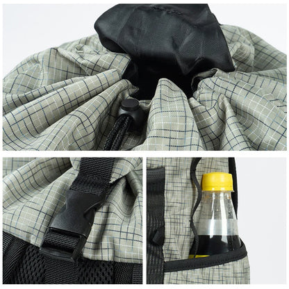Foldable camping backpack available in blue, grey, black, and khaki