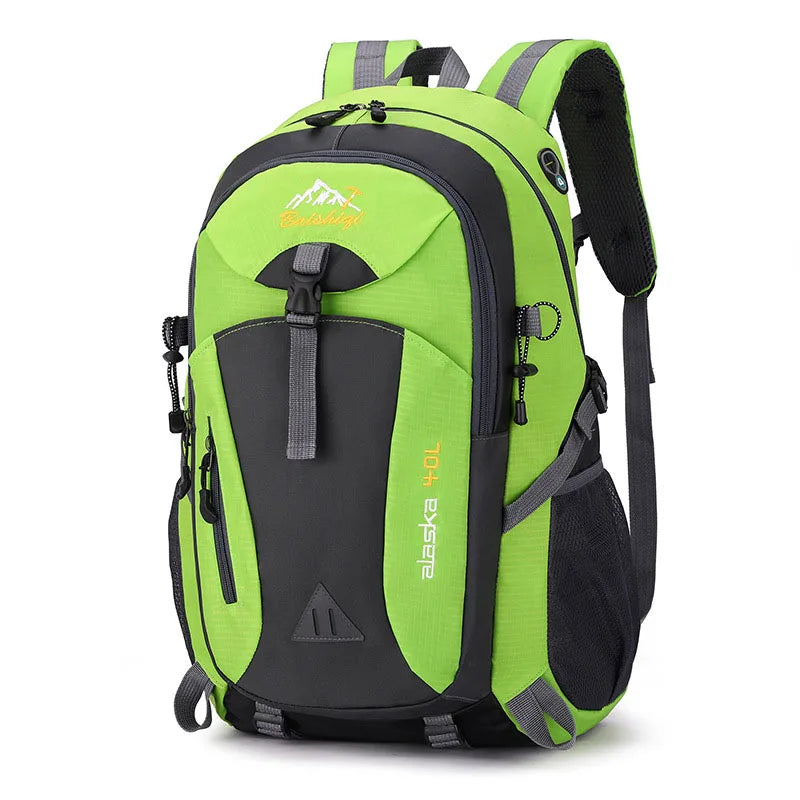 Green waterproof camping backpack large capacity for hiking