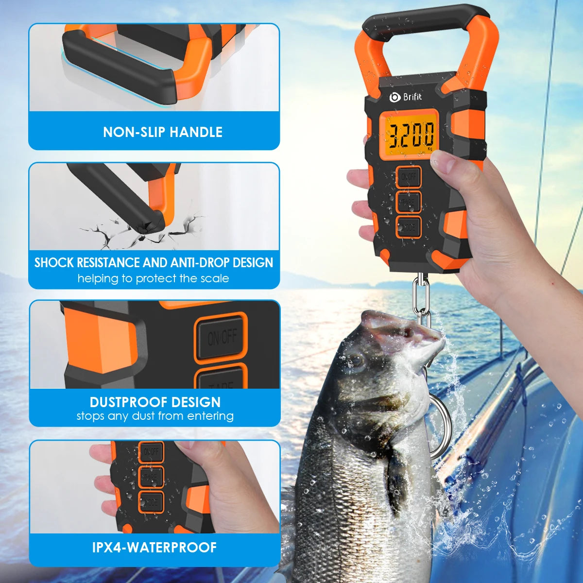 Digital Fish Scale with Tape Measure, 50kg / 110lb