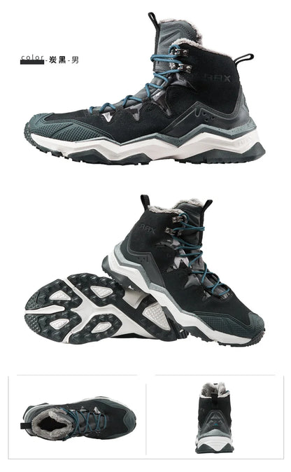 RAX Hiking Boots Men Waterproof Winter Snow Boots Fur lining Lightweight Trekking Shoes Warm Outdoor Sneakers Mountain Boots Men