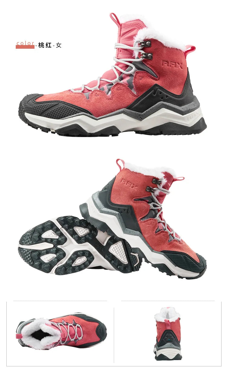 RAX Hiking Boots Men Waterproof Winter Snow Boots Fur lining Lightweight Trekking Shoes Warm Outdoor Sneakers Mountain Boots Men