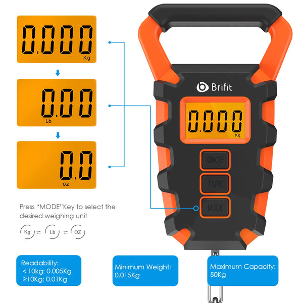 Digital Fish Scale with Tape Measure, 50kg / 110lb