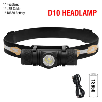 BORUiT LED Mini Headlamp High Power 1000LM Headlight 18650 Rechargeable Head Torch Camping Hunting Outdoor Waterproof Flashlight