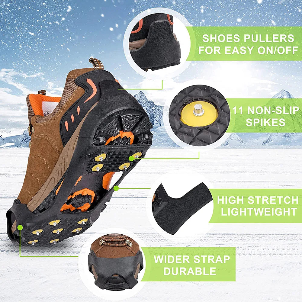 Ice Cleats for Shoes and Boots New 11 Teeth Snow Ice Grips Crampons for Men Women Kids Winter Climbing Anti Slip Shoes Cover