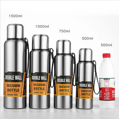 500/1000/1500ml Stainless Steel Thermos Large Capacity Vacuum Flask Portable Insulated Tumbler with Rope Thermo Bottle
