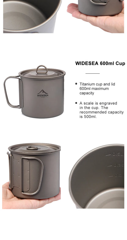 Widesea Camping Mug Titanium Cup Tourist Tableware Picnic Utensils Outdoor Kitchen Equipment Travel Cooking set Cookware Hiking