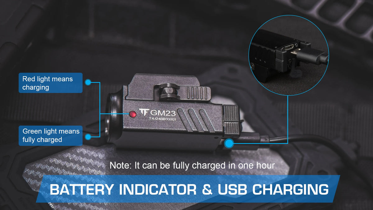Trustfire GM23 Tactical LED Flashlights Mini Pistol Lights 800 Lumens USB Rechargeable Quick Release Handgun 1913/GL Rail