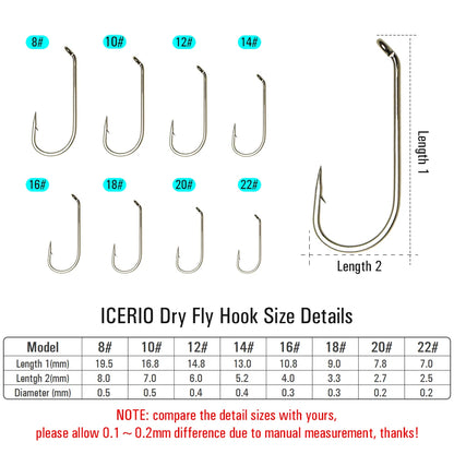 ICERIO 1X Long Shank Down Eye Hooks (100 Pack)